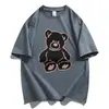 Camiseta de Verano de Dibujos Animados Camiseta Coreana de Manga Corta Falda para Mujer de Longitud Media Estilo Coreano Oso de Abrazo Talla Grande Manga Corta Cuello Redondo Estampado