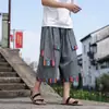 Calça cropped de perna reta tamanho 8XL Guochao para homens, calça de dança fina estilo étnico de verão, calça larga casual solta