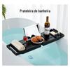 [Promoção] Estante de bambu preto para banheira, prateleira, bandeja telescópica para celular e toalha, banho SPA