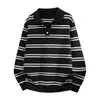 Venta caliente transfronteriza Marca de moda Suéter de punto a rayas con cuello Henley venta directa de fábrica de prendas de punto para hombre