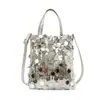 Bolso Cubo de Lentejuelas para Llevar en la Mano para Mujer, Bolso de Hombro de Moda Retro de Alta Gama, Bolso Cruzado Elegante Casual para el Día a Día para Mujer