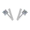 Pendientes de Plata de Ley S925 con Moissanita Color D Geométricos Franceses Simples en Forma de V Diseño de Nicho Pendientes de Alta Gama para Mujer