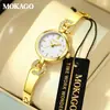 Mokago relógio feminino versátil temperamento mostrador madrepérola pulseira de metal relógio incrustado com strass formato de coração moderno relógio de quartzo atacado