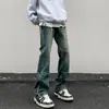 Pantalones de mezclilla teñidos con barro amarillo retro americano para hombre, primavera y otoño, nuevos, suaves, geniales, estilo callejero, ajustados, rectos
