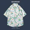 Camisa Hawaiana de Manga Corta Floral Estilo Hong Kong para Hombre, Camisa Transpirable de Seda Helada de Verano con Caída, Top Versátil Casual de Manga Tres Cuartos