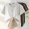 Camiseta Cropped Personalizada com Logo Transfronteiriça 240g Feminina Manga Curta Estampada Slim Fit Mostra o Umbigo Camiseta Feminina