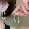 Brincos de zircônia simples e versáteis estilo coreano, design de nicho, brincos requintados com franja e pérola, sensação de luxo leve e alta qualidade, brincos femininos