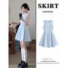 Vestido azul para mujer, sin mangas, de verano, bonito, bonito vestido, corte Dopamine, ajustado a la cintura, corto.