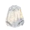 Camisa de manga larga tie-dye estilo retro americano de alta costura, nueva colección de otoño para hombre, corte holgado, estilo unisex, top casual versátil, blanco moderno