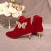 Zapatos de boda de invierno para mujer 2024 modelo nuevo, zapatos de novia de invierno, botines de tacón alto, vestido de novia Xiuhe, botas rojas de tacón grueso