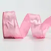 Fita de Cetim com Borda de Ferro para Artesanato DIY, Fita de Cetim de Cor Sólida para Decoração de Laços de Natal e Dia dos Namorados, Fita Moldável
