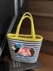 Caniche de Dibujos Animados Cesta de Verduras Bloques de Color Bolso de Mano Cachorro Lindo Bolsa Tote de Gran Capacidad Bolsa Cubo de Cuerda de Algodón Tejida para Mujeres