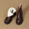 Botas de nieve para mujer, nuevo estilo de invierno 2026, cálidas del noreste, forradas de felpa gruesa, cuero suave, suela gruesa, punta redonda, botas estilo Martin forradas de felpa