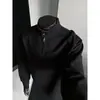 Sudadera casual holgada para hombre con cuello alto, top de otoño con cremallera, estilo deconstruido semi-trendy, capa interior elegante, patchwork estilo americano