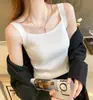 Camisola de Tricô Branca para Mulheres 2024 Primavera Novo Conjunto com Camisa Básica Top Curto de Seda Gelada