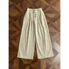 Pantalones de Alta Gama Estilo Old Money Americano para Hombres y Mujeres con Diseño Único de Cinturón y Parches, Pierna Ancha en Color Caqui Gris de Moda