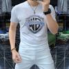 Camiseta de manga corta de moda para hombre, camisa de cuello redondo de algodón mercerizado Ice Silk transpirable, moderna y atractiva para hombre, combina con todo, corte ajustado, moda de verano.