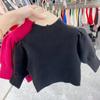 [En stock] Suéter de cuello alto medio para niños, camisa base para bebé niña, abrigo de manga abullonada de moda para niños, nuevo color sólido