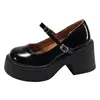 Sapatos de salto alto Mary Jane de couro, bico redondo, salto grosso, plataforma, estilo francês para mulheres, nova coleção primavera/outono 2026, perfeitos com vestidos, estilo chique