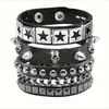 9 Peças de Venda Direta da Fábrica Exagerados Braceletes Masculinos de Couro Sintético, Joias de Pulseira Punk Europeias e Americanas Não Convencionais com Tachas e Rebites