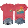 Amazon Wish Sitio Independiente Casual Versátil para Mujer Camiseta de Manga Corta con Cuello en V 'I'M on Lake Time' Sol