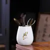 Ceremonia del Té de Porcelana de Jade Seis Caballeros Cerámica Dehua Accesorios de Té Kung Fu Madera de Sándalo Negra China Pinza para Té Pluma de Té Juego de Té
