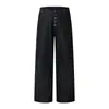 Calça Jeans Reta com Botões para Homens, Estilo High Street Europeu e Americano, Calça Casual Larga Lisa Tendência