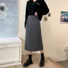 Saia cinza reta estilo A para mulheres 150 pequena curta outono e inverno cintura alta comprimento médio cintura alta combinando xs tamanho pequeno base