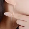 Brincos Longos Banhados a Prata para Mulheres, Estilosos e Simples, Correntes de Orelha Versáteis, Brincos Estilo Coreano e Japonês, Acessórios de Orelha com Franjas Minimalistas Atacado