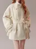 Elegante Abrigo de Lana Doble Faz con Cuello Alto para Mujer, Abrigo de Invierno 2026 Marrón Vintage con Forro, Elegante Abrigo de Lana