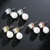 Pendientes de Cobre Incrustados con Circonita y Perla Rakol Wish Moda Transfronteriza Exquisitos Pendientes de Boda Pendiente
