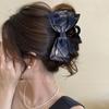 Pinza para el Cabello de Cuadros Coreanos Estilo Academia con Lazo, Pinza Tiburón Elegante y Sencilla con Etiqueta Dorada, Accesorio para el Cabello para Moño en la Parte Posterior de la Cabeza