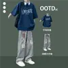 Estudantes do Ensino Fundamental e Médio Conjunto de Moda Americana High Street de Verão Camiseta Pesada Adolescentes Manga Curta Calça Longa Conjunto Fresco de Duas Peças