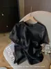 Nueva Camiseta de Acetato con Textura Plisada de Manga Corta Estilo Chino para Mujer, Nuevo Estilo Nacional de Verano 2025 Elegante Top de Satén Holgado