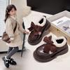 Sapatos de Couro de Lã para Meninas 2025 Novo Estilo de Inverno Sapatos Lolita com Forro de Lã Mocassins Estilo Britânico Melard Sapatos Quentes de Algodão