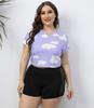Top Blanco de Talla Grande con Estampado de Nubes Acanalado Corto Transfronterizo Europeo y Americano Casual Manga Corta Crop Top Camiseta 202145