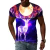 Amazon Nueva Camiseta Casual Holgada de Cuello Redondo para Hombre Moda Estampado Navideño 3D Manga Corta Venta al por Mayor Camiseta para Hombre