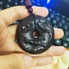 Agarwood Indonesio Hebilla de Paz Tallada por Ambos Lados Material Viejo Agarwood Dragón y Fénix Colgante Auspicioso Collar Colgante Pieza de Mano