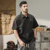 Camisa Polo Americana Camisa de Manga Corta para Hombre Verano Tendencia Marca Holgada Camiseta Lag Estilo Japonés Retro Casual Top de Media Manga