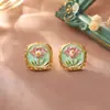 Aretes Florales de Perlas de Agua Dulce Naturales Estilo Pintura al Óleo Jardín de Monet Aretes Retro Francés de Plata S926 para Mujer