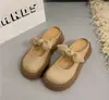 Mules de Plataforma de Suela Gruesa con Punta Cerrada para Mujer, Nuevo Estilo Primavera/Verano 2026, Diseño de Lazo, Adecuados para Combinar con Vestidos, Sandalias Retro que Aumentan la Altura