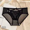Tanga Renda Malha Desejo Puro Francês Feminina Cintura Média Baixa Design de Laço Respirável Leve Sexy Roupa Íntima 6048