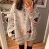 Sudadera azul de mujer de cuello redondo holgada estilo coreano 2020 Nuevo otoño e invierno Celebridad de Internet Graffiti Manga larga Abrigo de sal