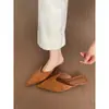 Medias Zapatillas Baotou Estilo Francés para Mujer para Usar Afuera 2025 Nuevas Sandalias de Tacón de Aguja de Verano Que No Cansan los Pies Sandalias de Puntera Puntiaguda de Gamuza