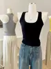 Top de Alça Feminino Verão Europeu Estilo Spice Girl Gola Quadrada em V Modelo Reto com Costas Bonitas