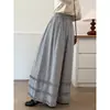 Coleção Primavera 2026: Calça de Perna Larga Reta Solta Versátil com Patchwork de Renda Elástica de Cintura Alta Estilo Artístico Emagrecedora