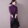 Outono Vestido longo requintado de alta qualidade, estilo sofisticado, super bonito, socialite, estilo suave de alta qualidade, vestido de malha roxo com gola alta
