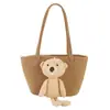Bolso para Mujer Estilo Étnico Bolso Tejido a Mano Gran Capacidad Oso de Peluche Ins Lindo Bolso de Paja Bolso Tote de Hombro