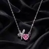 Colar Laço em Forma de Coração com Pedras Rosa Xuping Jewelry para Mulheres, Design de Nicho de Luxo Leve, Corrente para Clavícula Elegante Atacado