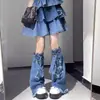Y2K Spice Girls Estilo Preguiçoso Buraco Buraco Personalidade Oca Meias Jeans Cinza Ins Retro Punk Para Usar Pernas de Cano Médio